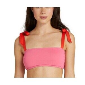 Kate Spade New York Bow Tie Bandeau Bikini Top In Pink & Red Sz M New